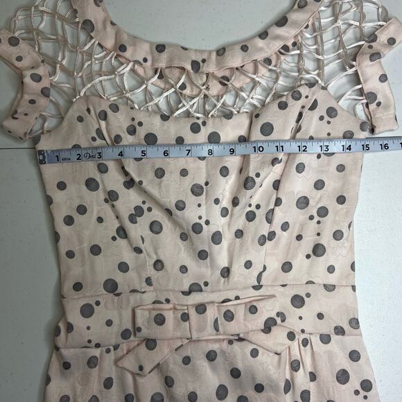 Tatyana Pin-Up Dress Women's Small Pink Grey Polka Dot Retro‎ Vintage 60s Style - Picture 12 of 16